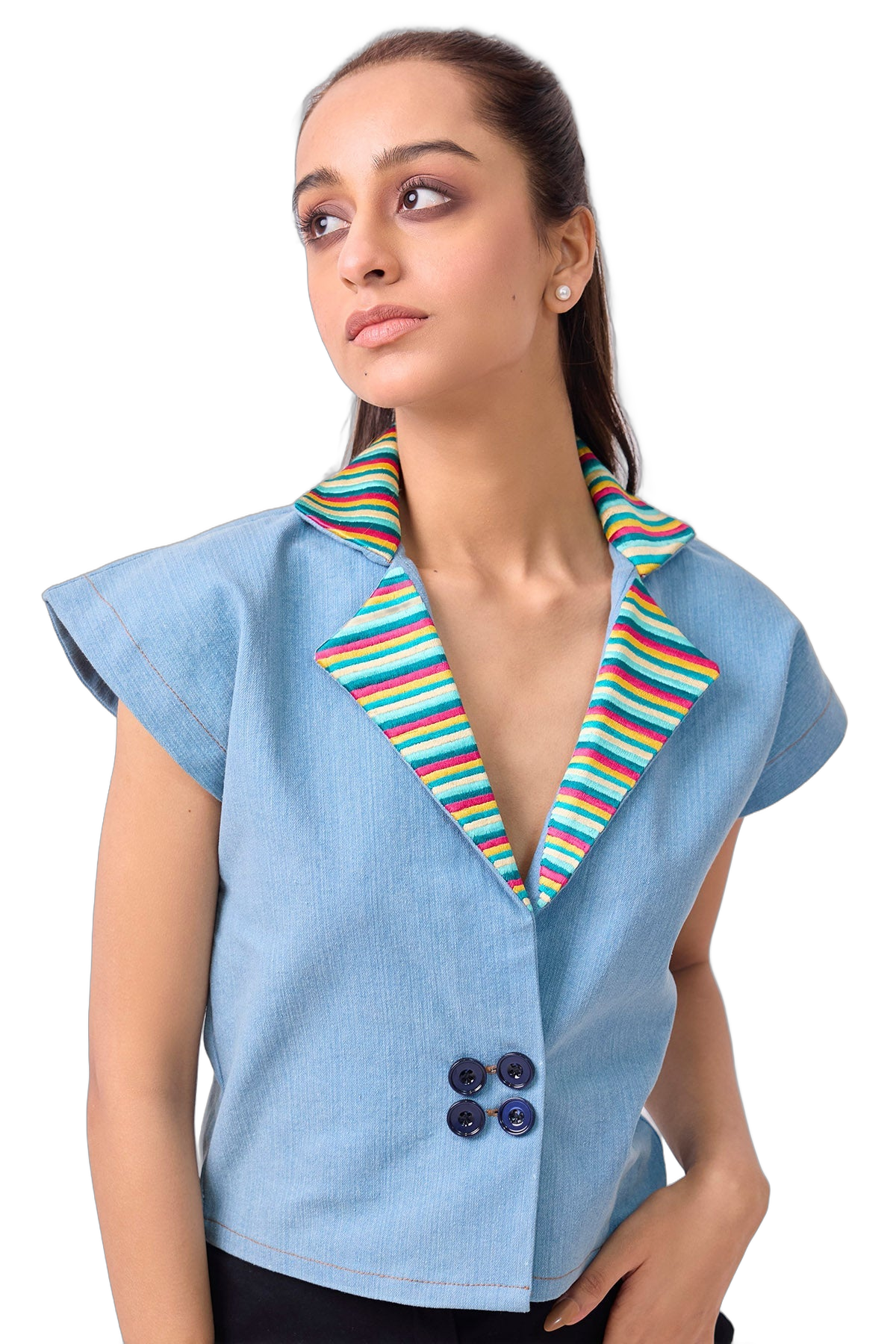ScrollnShops — Denim Blue Embroidered Jacket