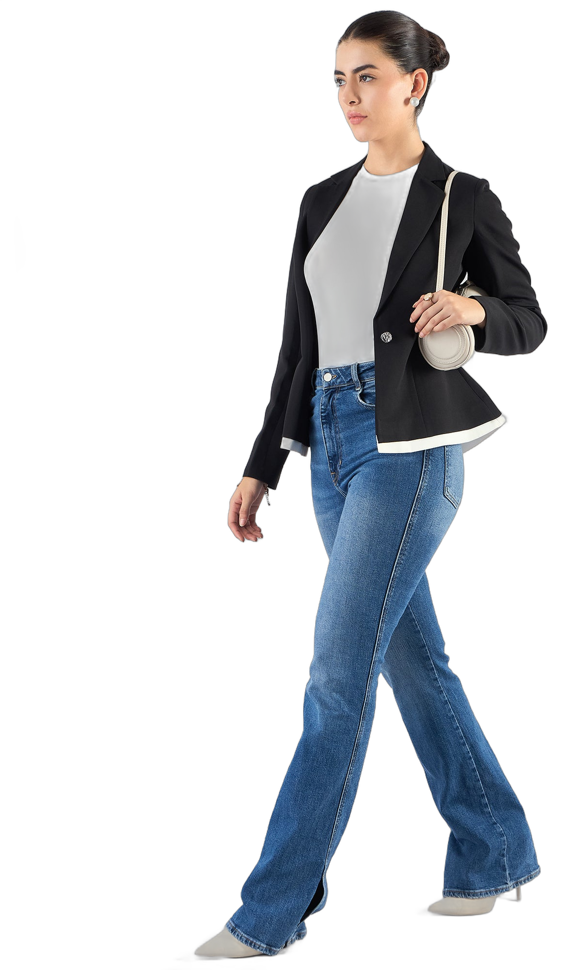 Blazers and Jacket — Black And White Layered Structured Blazer in Stretchable Fabric